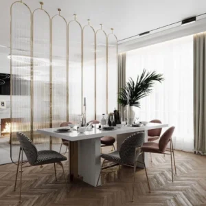 The Colonnade Gilded Fluted Glass Partition